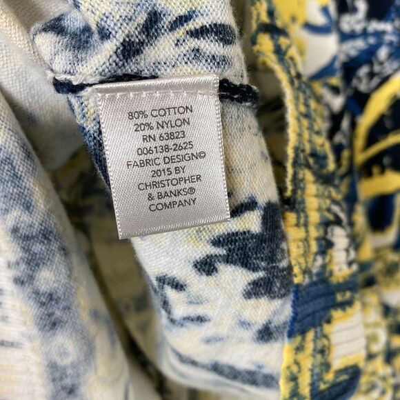 CJ Banks Button Up Cardigan Size X  or 14W Yellow Blue Lightweight Stretch Knit - Picture 4 of 5